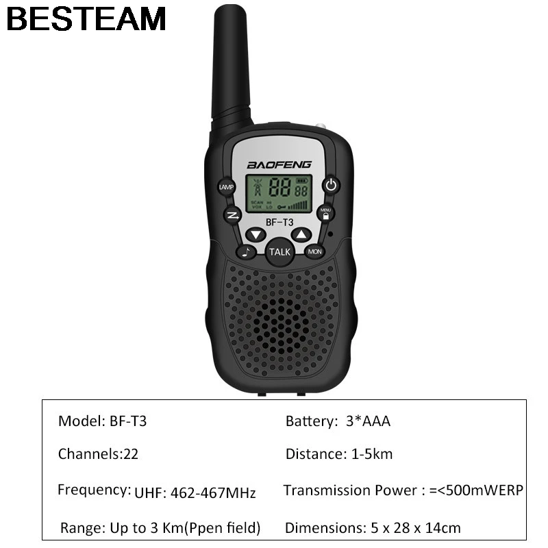 2 шт. Baofeng BF T3 портативная рация двухстороннее радио 22 CH 3 10 км дальность действия