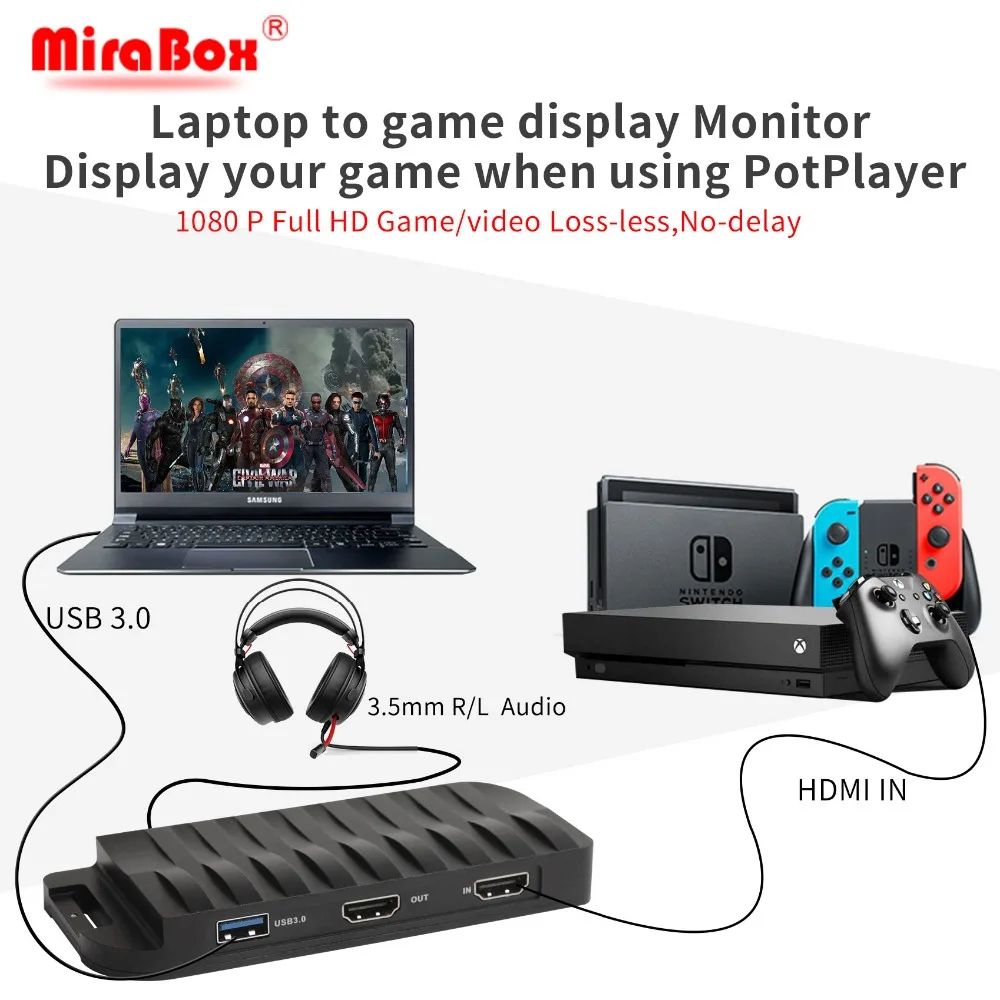 Карта захвата MiraBox 4K 30FPS HD 1080P 60FPS USB3.0 HDMI игровая видеозахвата с входом микрофона и