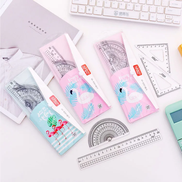 

Jonvon Satone 4 pcs ruler set Stationery Small Broken Flower Bag Straight Ruler Triangle Sleeve Ruler Student Drawing Appliance