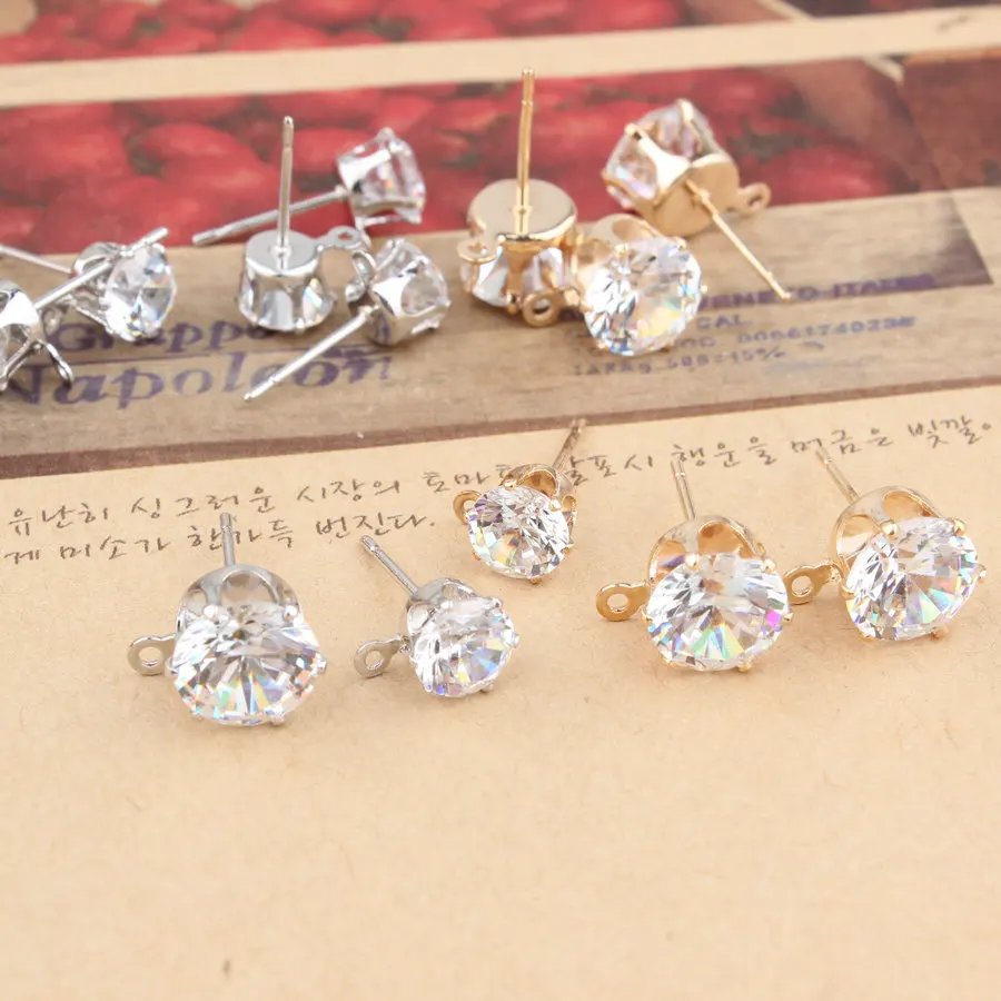 Серьги гвоздики с фианитами женские ювелирные украшения кристаллами отверстием