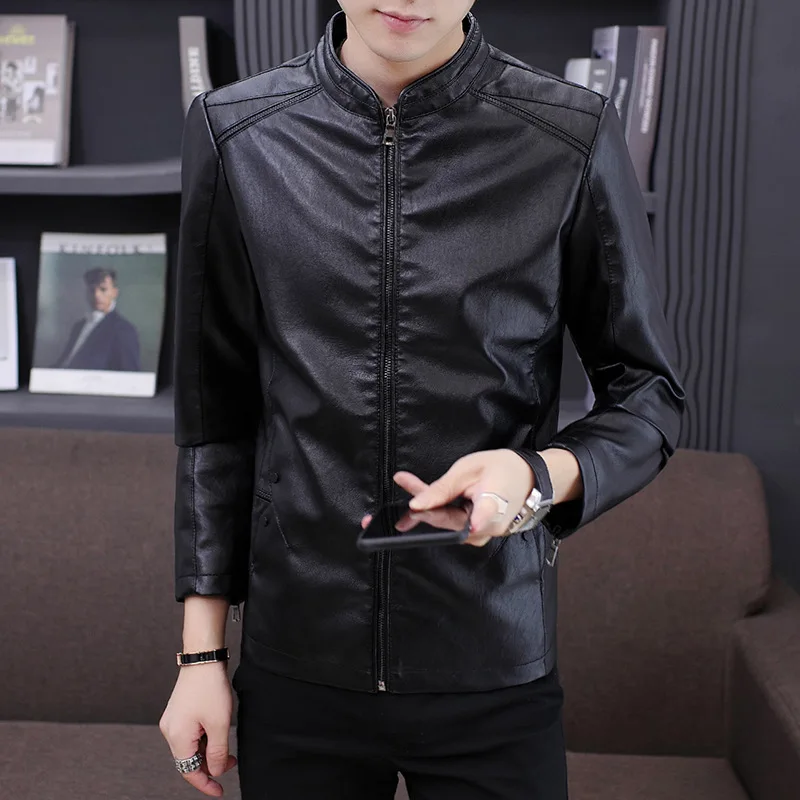 

Qiu dong new young men's PU leather jacket on locomotive collar men leisure paragraph coat