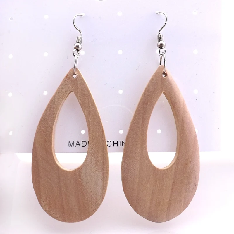 Оригинальный цвет 62x30 мм полые деревянные серьги 12 пар/лот