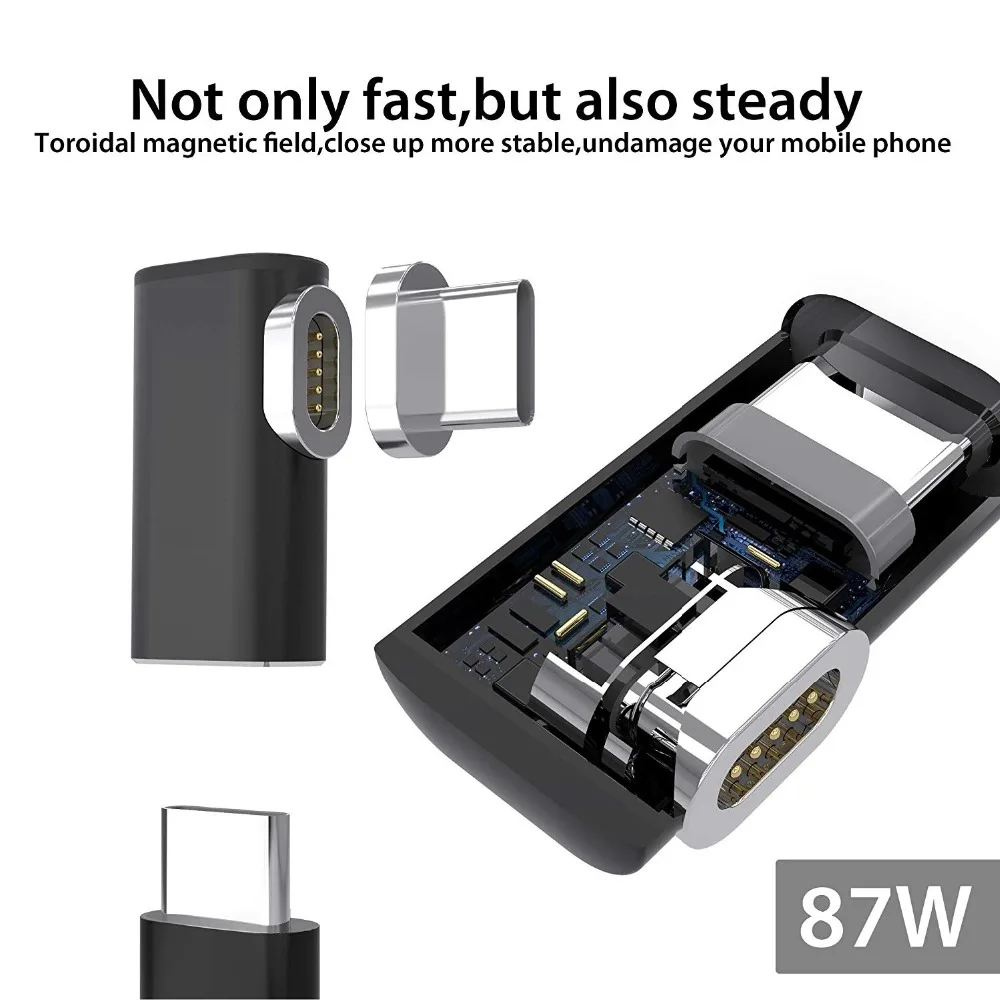 Магнитный адаптер USB-C L-Tip 5A 87W Type-C PD донгл конвертер для MacBook Pro Dell XPS HP Spectre Lenovo Yoga