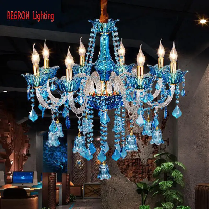 

Restaurant blue Chandeliers led candelabro For Kitchen Bar Led Blue Crystal Chandelier Bell Cafe lighting Suspension Lamp lustre