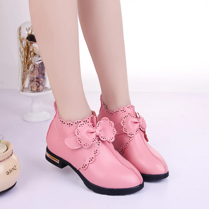 Children's Shoes Boots 2018 PU Sneakers Spring Autumn Low Heels Bow Princess Leather |