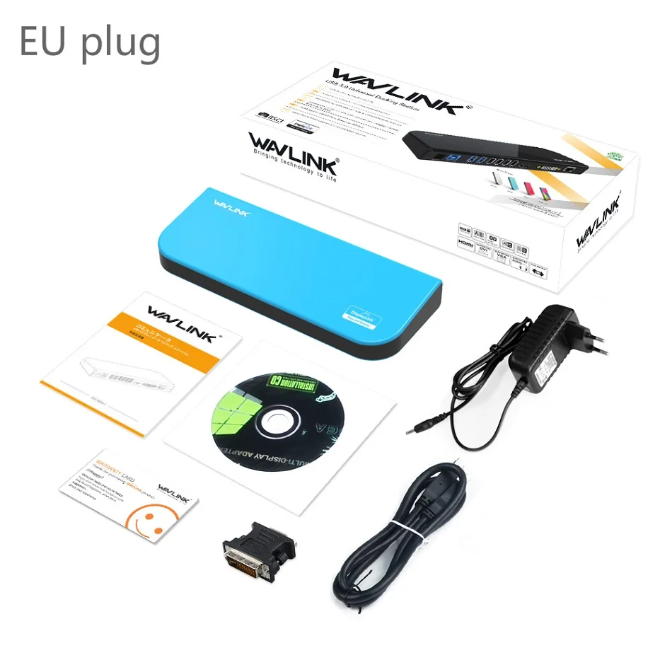 Wavlink Многофункциональный USB3.0 Универсальная док-станция с двумя видео Дисплей HDMI/DVI/VGA 1080 P Gigabit Ethernet для Mac OS Windows - Цвет: Белый