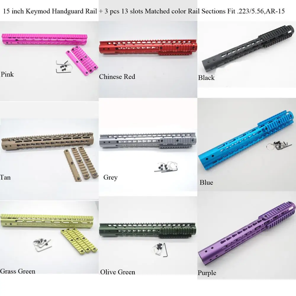 

Aplus 15'' inch Keymod Handguard Rail Free Float Mount System with 3 pcs matched 13 colors Picatinny Sections Fit .223/5.56