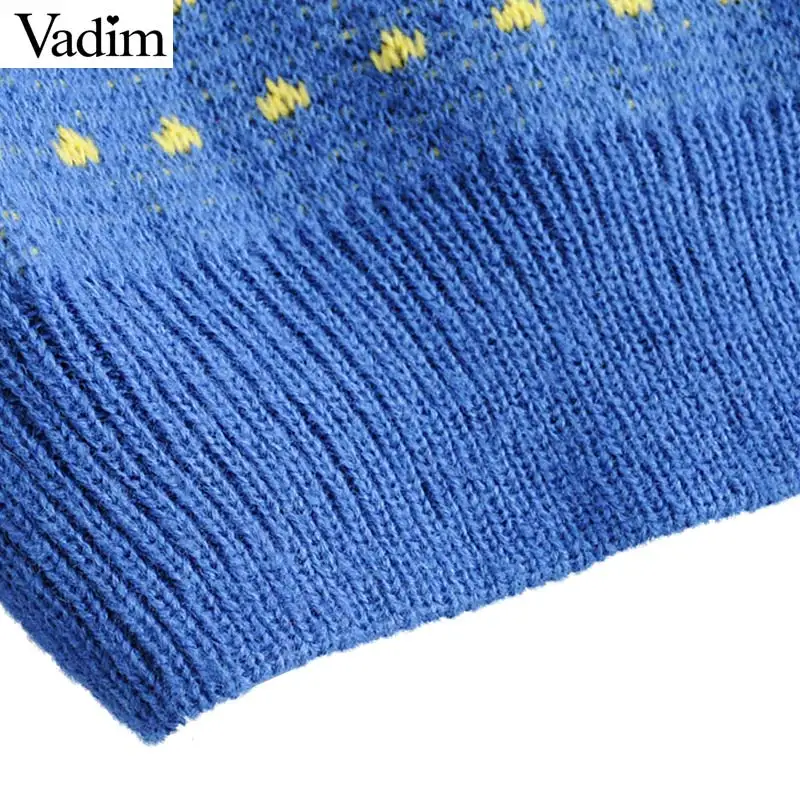 Vadim women chic geometric pattern knitted sweaters long sleeve o neck stretchy pullovers female casual sweet basic tops HA287 | Женская