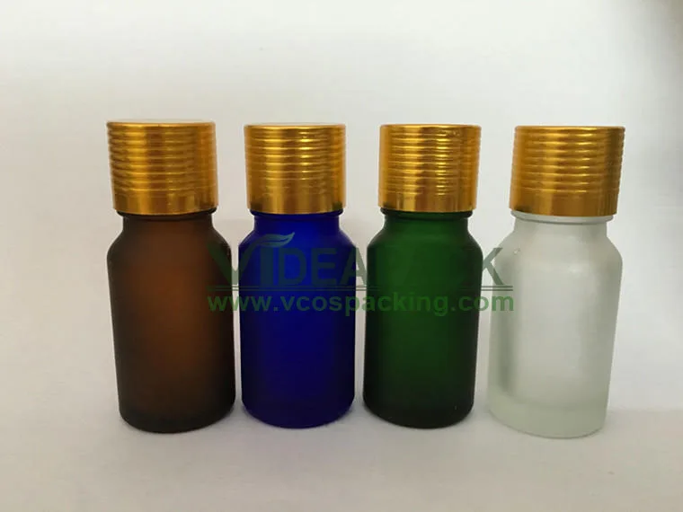 

100 pcs 10ml glass Essential oil bottle / frosted glass bottle / Hyaluronic Acid Serum bottles / golden silver aluminum cover