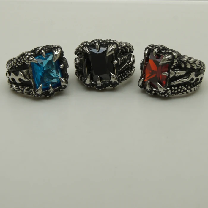 Мужской/мальчик винтажный драконовый коготь большой голубой камень кольцо из