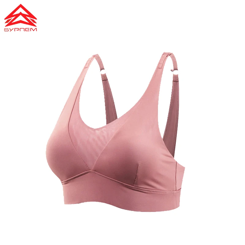 

SYPREM seamless sports bra Women's Removable padding Pink Sports Bras Cross Medium Support Workout Running Yoga Bra,18FT1031