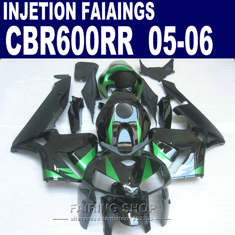 Обтекатели CBR 600 RR 05 06 для Honda (черный зеленый) cbr600rr 2005 2006 Инъекция 100% комплект