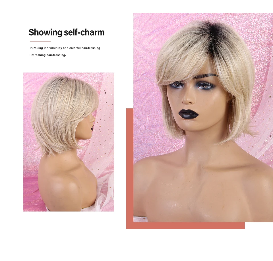 Inhaircube 1" Pixie Cut женские парики Омбре синтетические человеческие волосы с челкой пушистые слоистые натуральные волнистые короткие волосы