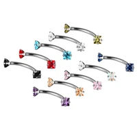 g23titan aaa square zircon 316l stainless steel body jewelry internally threaded curved barbells navel ear eyebrow piercing ring