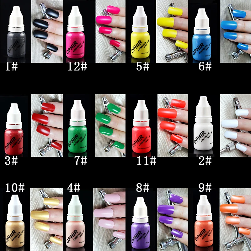 OPHIR PRO 12 цветов Airbrush краски для ногтей 10 мл/бутылка акриловых красок чернила