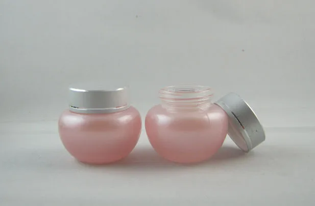 

50pieces wholesale 20 g pink color frost glass cosmetic container , 20g glass cream jar with silver cap ,glass eye cream jar