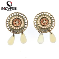 body punk burned trendy gold lace 2 drop opal natural stone ear plug body piercing stainless steel ear plug tunnel jewelry