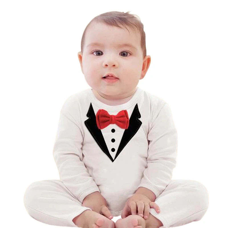 2018 Brand Baby Rompers Gentleman Costumes Party Wedding Tuxedo Suit Bowtie Boys Clothing Black White Newborn Infant Outfit |