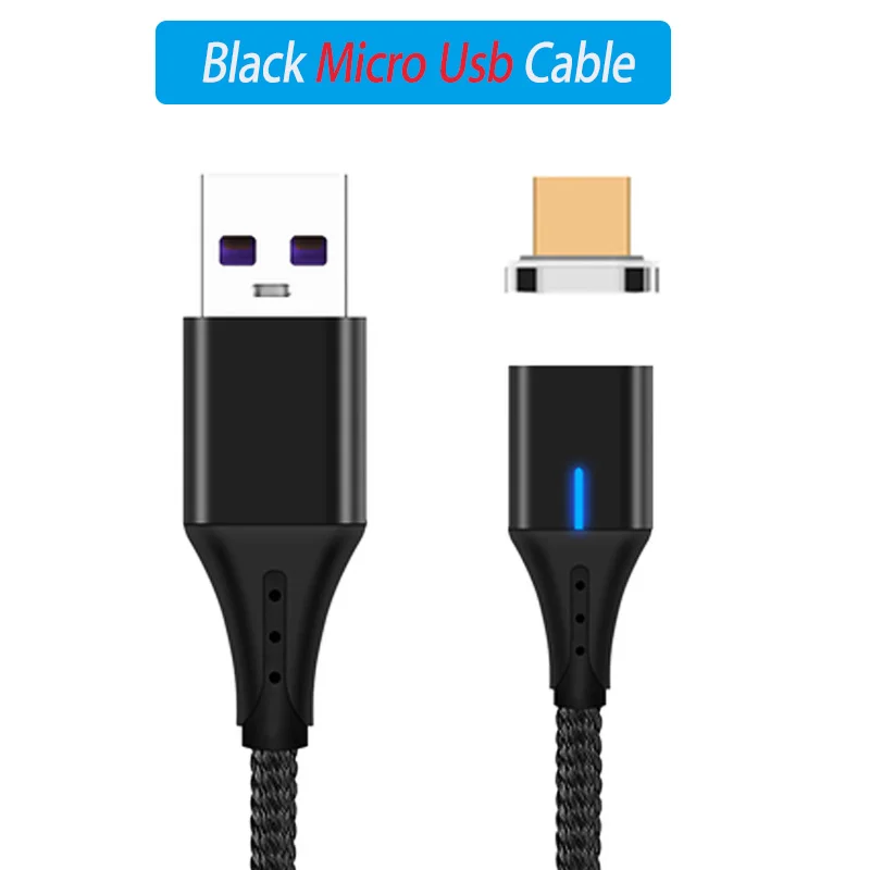 Black For Micro Usb СВЕТОДИОДНЫЙ Магнитный зарядный кабель Usb type C Быстрая зарядка Qc 3,0 кабель Tipo C для Xiaomi Mi 9 9T A3 samsung Galaxy Note 10 2m провода - Цвет: Black For Micro Usb