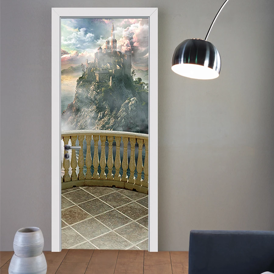 

2 pcs/set 3D Large DIY Balcony Scenery WallPaper Door Art Mural Removable Imitation Door Decals Poster Home Decor