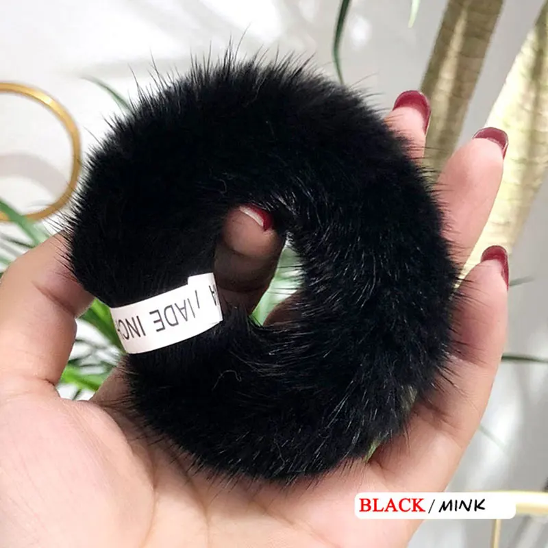 Black Для женщин модная эластичная, для волос полосы галстук норки аксессуары-ободки из натурального меха, Заколки для волос хвост держатель для девочек - Цвет: Black