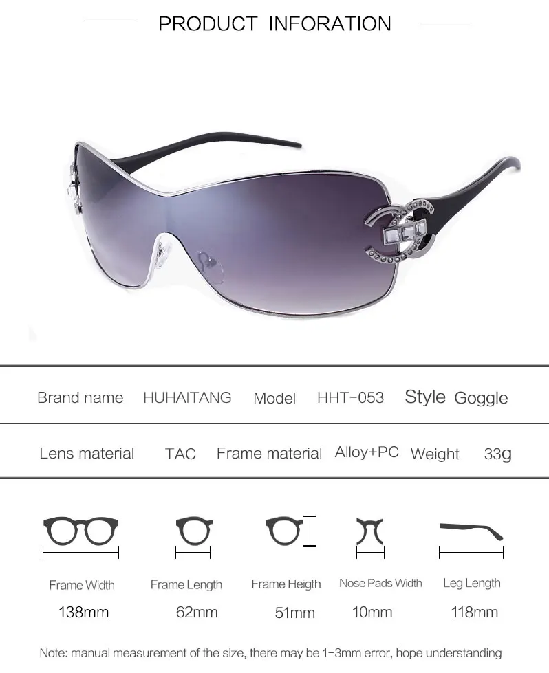 HUHAITANG Luxury Oversized Diamond Sunglasses Women Brand Elegant Goggle Sunglass For Womens Italy Designer Sun Glasses Ladies