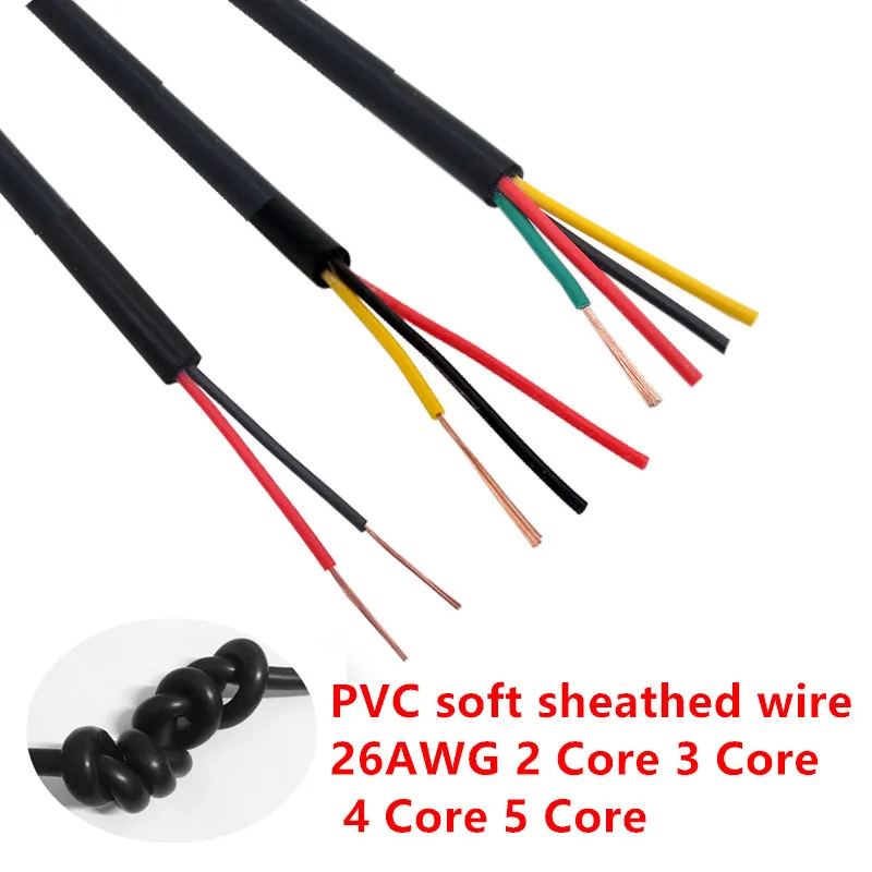 10 м 26 AWG кабель РВВ 2/3/4/5 цветов Медь провод электрический RVV черный мягкий в
