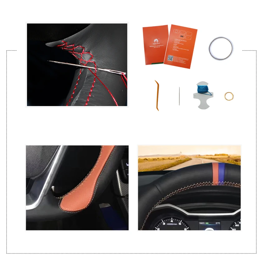 

MEWANT Black Orange Leather Car Steering Wheel Cover for Geely EMGRAND GT 2015 2016 2017