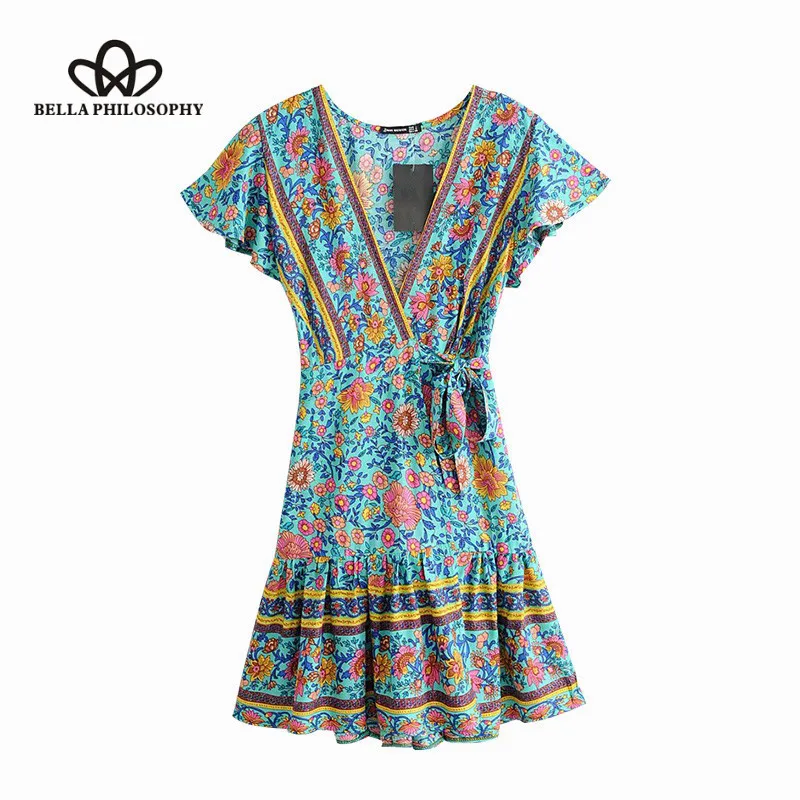 Женское винтажное мини платье с цветочным принтом Wonder Boho Пляжное коротким