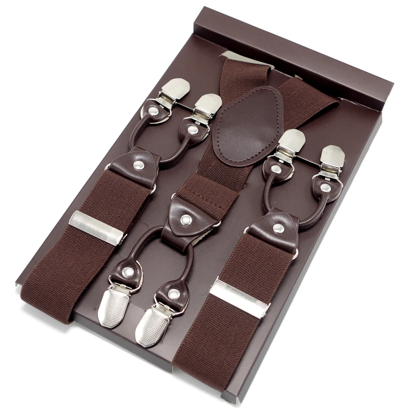Мужские подтяжки темно коричневый кожаный ремень 6 зажимов брюки в ковбойском