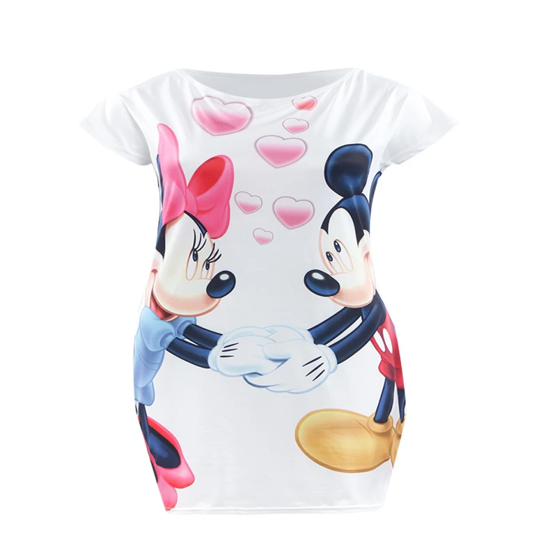 Женское платье с Микки Маусом повседневное летнее коротким рукавом и круглым
