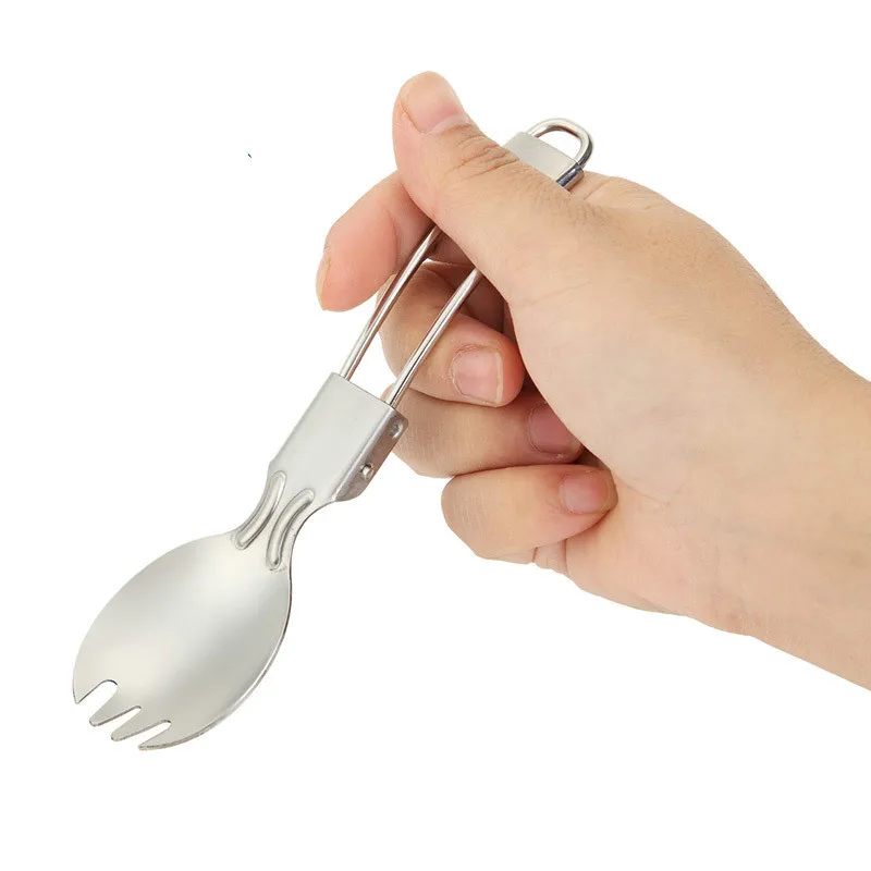 

Stainless steel folding spork spoon fork multifunctional picnic outdoor camping tableware survival snowflake tool hiking gear