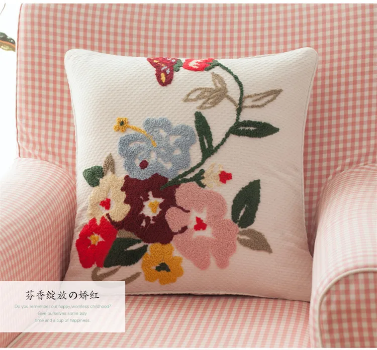 Handmade Emroidered Colorful Flowers Sofa Back Cushion Cover Beautiful Cotton Linen for Home/Car Decor | Дом и сад
