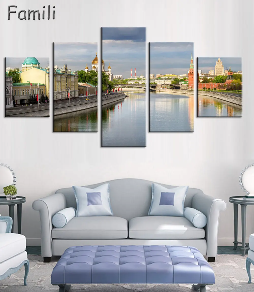 

5 Panels Building Russia Moscow Kremlin Art Prints Canvas Painting By City Picture Digital Purple Oil Style Home Decor Unframed