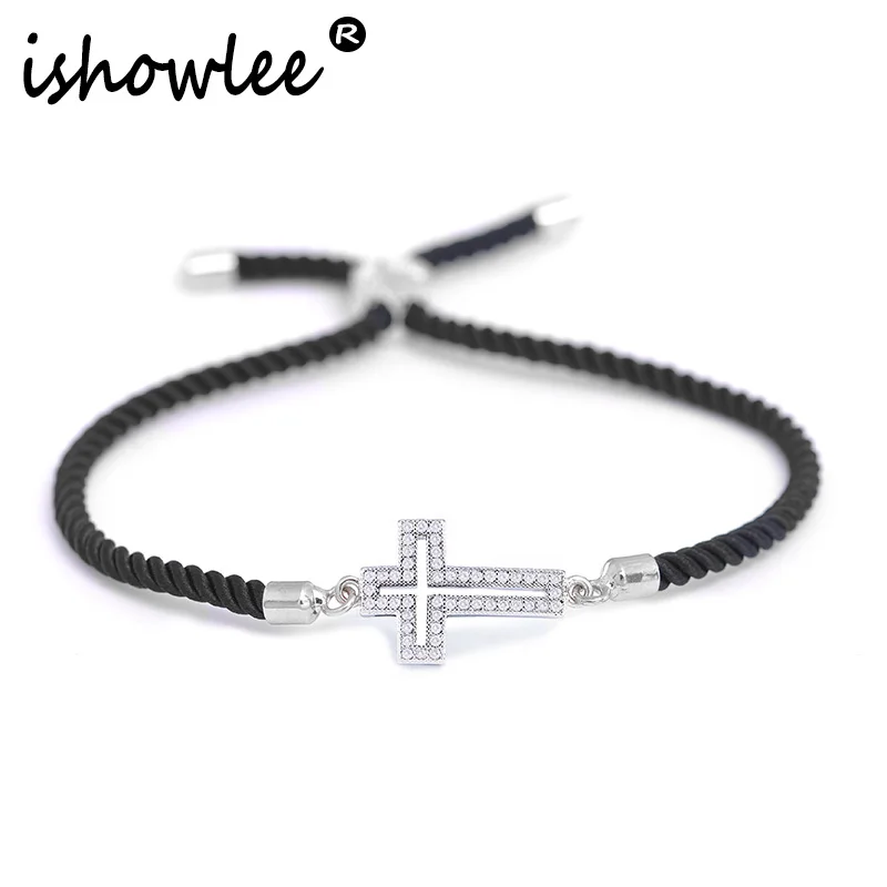 Ishowle, розовое золото, 585, крест, амулеты, браслеты, цирконий, проложенный, установка, Красная Нить, счастливые браслеты с амулетами для женщин, ювелирные изделия, sla39