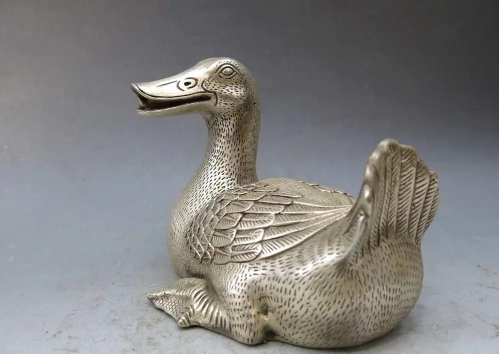 Китайская Серебряная ручная работа резной красивой утки скульптуры quack-quack