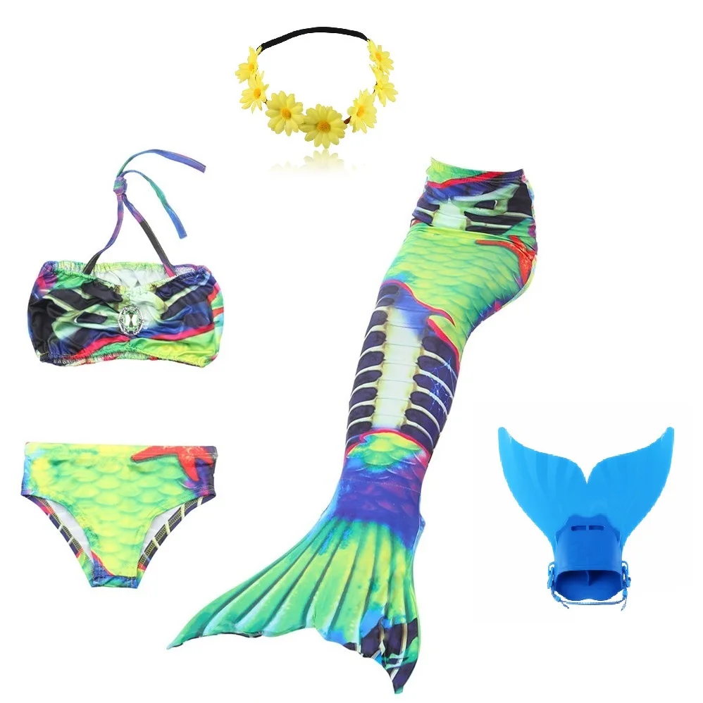 Купальный костюм для мальчиков зеленый хвост русалки Моноласты девочек монофина