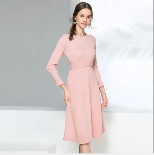 Женские свитера 2018 Новое Осеннее трикотажное платье с длинным рукавом Offiec