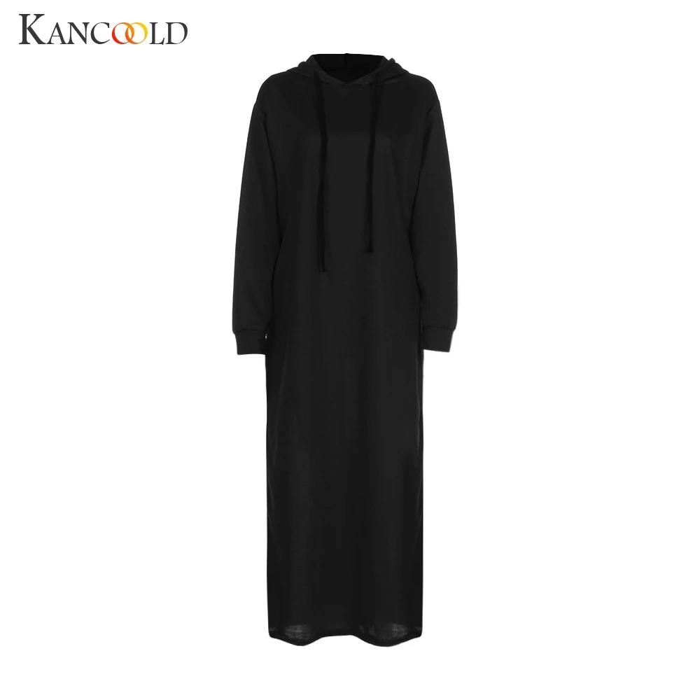 Платье KANCOOLD женское модное макси с длинным рукавом платья капюшоном