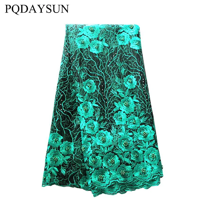 African Lace Fabric High Quality Beads Embroidery Nigerian Tulle Mesh 5 yards for Wedding Party |