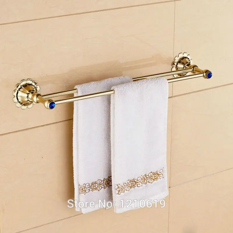 Новый Золотой полированный двойной держатель для полотенец синий кристалл