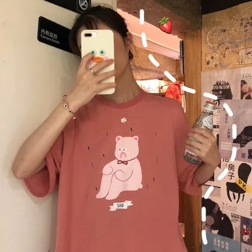 orange Женские футболки Kawaii, трендовые, элегантные, подходят ко всему, высокое качество, корейский стиль, свободные, милые, для досуга, на каждый день, женские, милые, простые - Цвет: orange