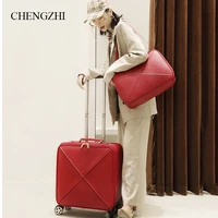 chengzhi 18 20 24inch women pu leather suitcase boarding carry on travel luggage sets
