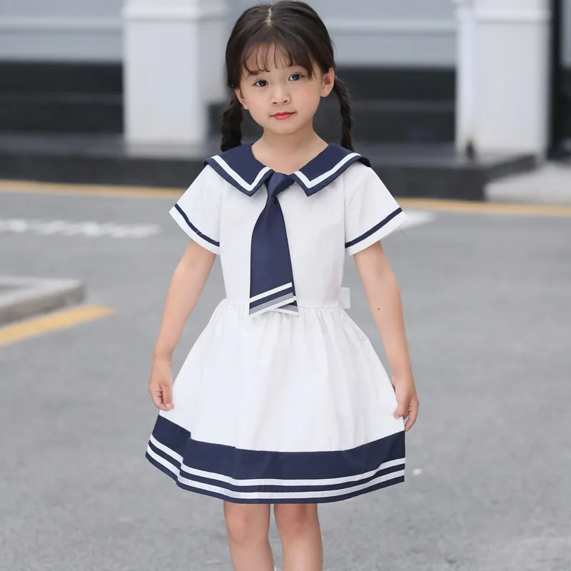 

Fashion New Baby Girls Peter Pan Collar Blue White Striped Tie Dress Teenage Princess Piano Preppy Style Striped Collar Dress