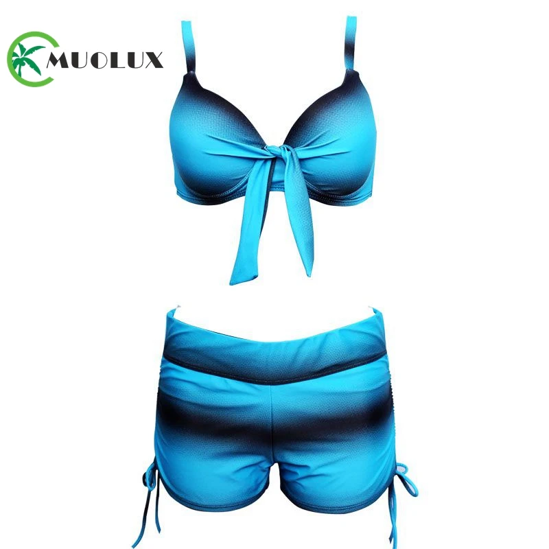 MUOLUX Sexy Push Up Gradient Women Bikini XXL Halter Plus Size Retro Shorts Tankini Two Piece Brazilian Beach Swimwear Female |