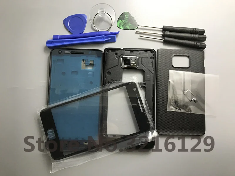 

Сменные детали Чехол для всего корпуса + Переднее стекло объектив для Samsung Galaxy S2 i9100 + инструменты черный/белый