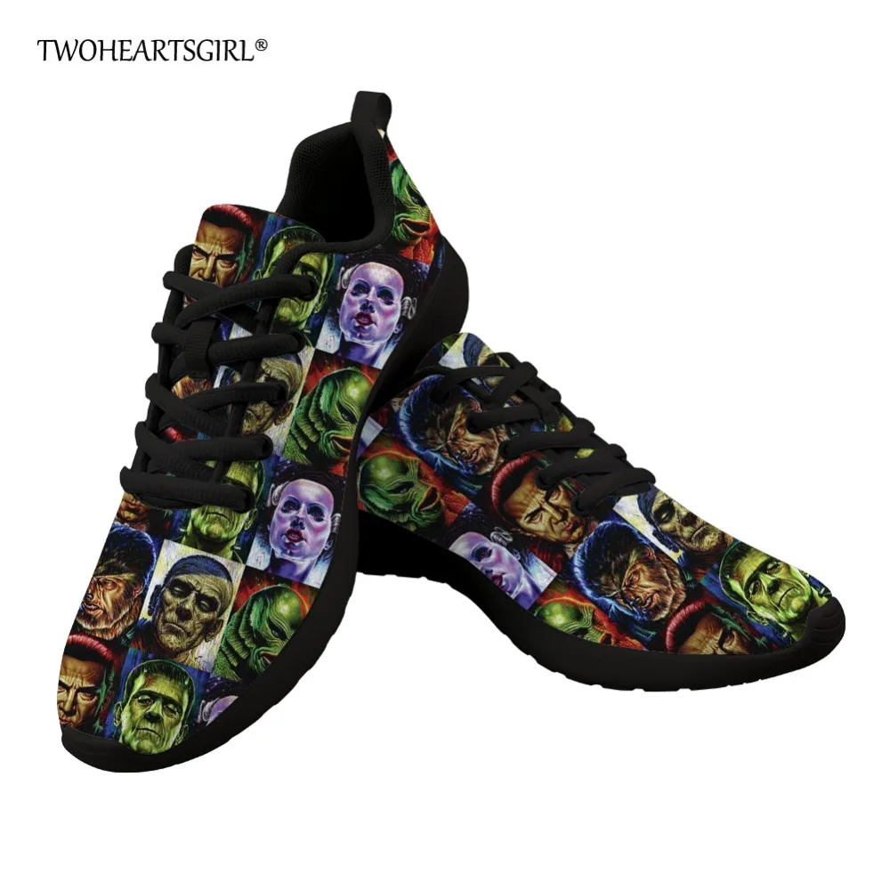 

Twoheartsgirl Cool Cartoon Universal Monsters Vulcanize Sneakers for Men Casual Lace Up Flats Breathable Male Mesh Shoes Plus