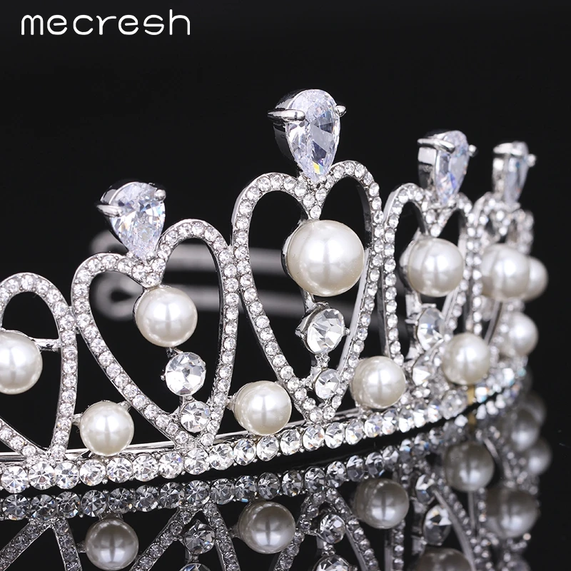 Mecresh великолепный фианит свадебная тиара Корона Серебряный Цвет Кристалл