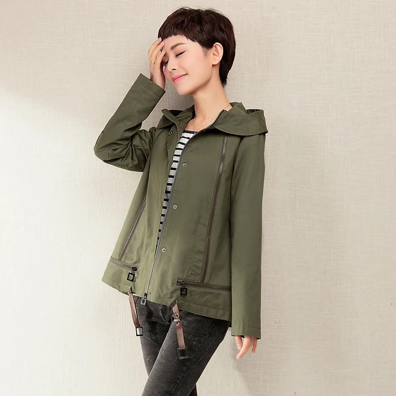 2016 New Style Women's thin coat hooded cotton jacket short design fashion outerwear mother's showing young jackets 5XL khaki |