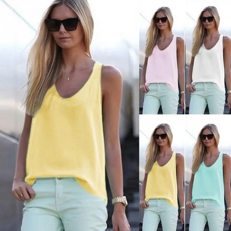 Летняя женская рубашка шифоновые топы без рукавов блузки одежда Элегантные